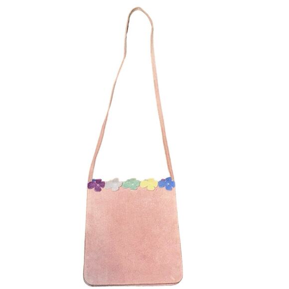 Furla Dusty Rose Suede Leather Handbag Multicolor Flower Petal Embellishments - Picture 6 of 9